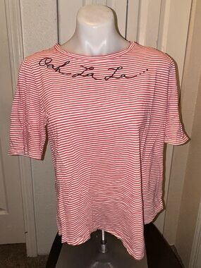 LOFT Red and White Striped Short Sleeve Tee